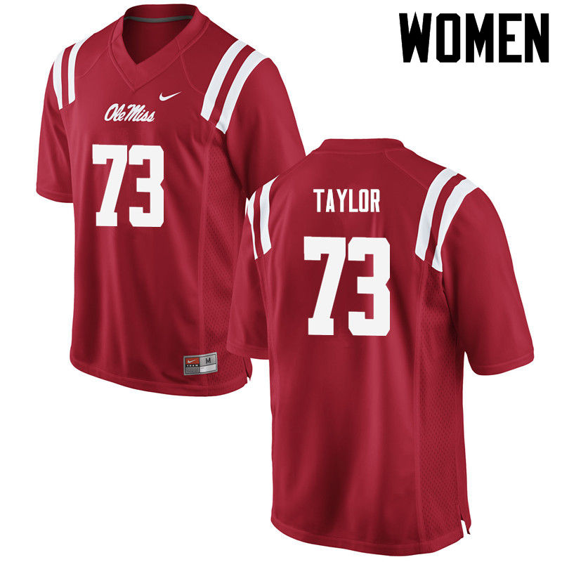 Women Ole Miss Rebels #73 Rod Taylor College Football Jerseys-Red - Click Image to Close